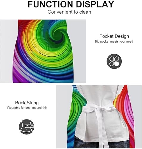 Miniatura 6 de MUSM Rainbow Spiral ApronClassic Vintage Funny with Pockets Aprons,Adjustable Bib Waterdrop Resistant for Kitchen Cooking Restaurant BBQ Painting