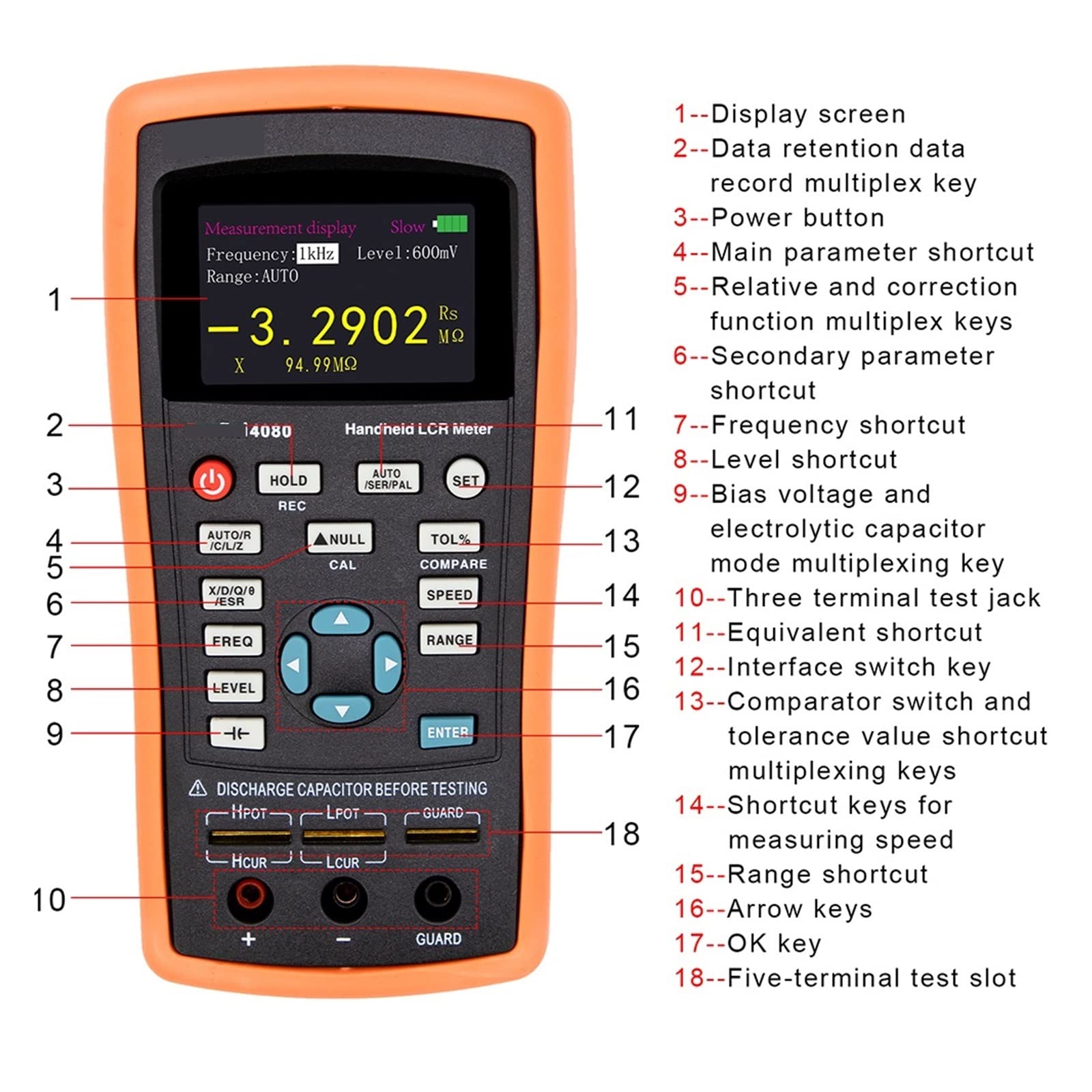 Multímetro Digital Inteligente Recargable Medidor de Puente Digital multifunción de 5 dígitos de Mano LCR Condensador probador de Resistencia de inductancia 100 KHz DCR con USB