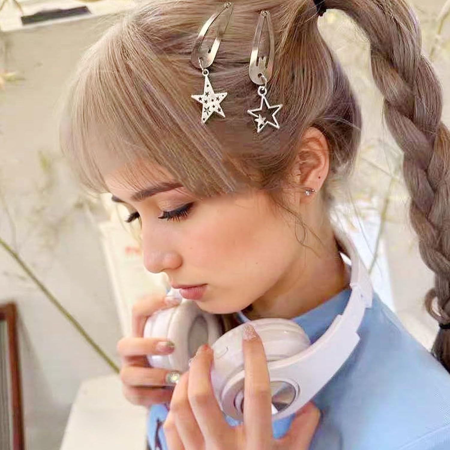 Amazon.co.jp: [LaVenty]銀色の星のヘアクリップ 十字架のヘアクリップ 