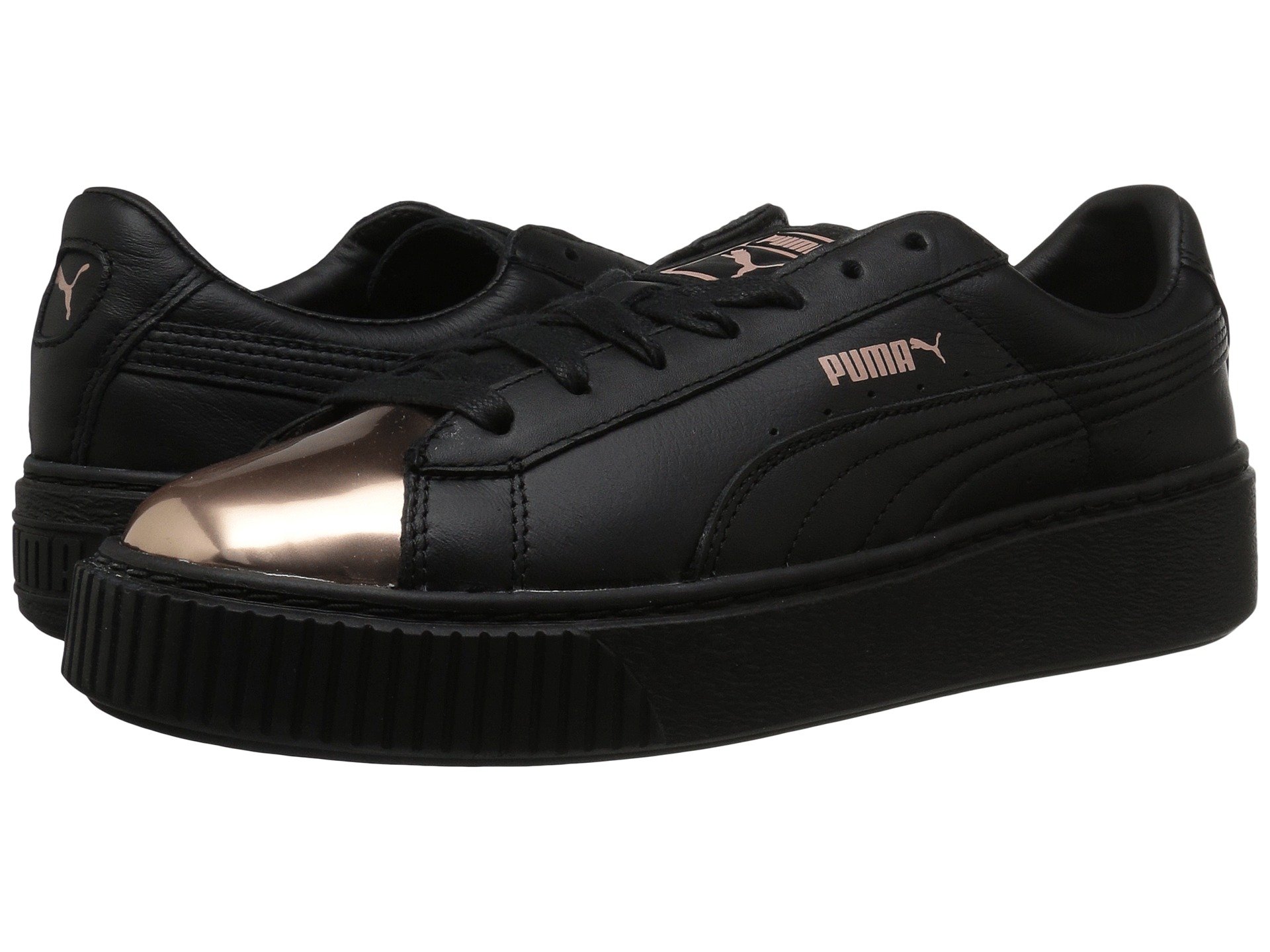 puma rose gold and black trainers