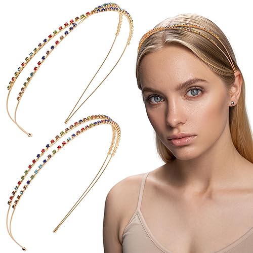 2 diademas de diamantes de imitación de doble fila, pequeñas diademas plateadas con diamantes de imitación plateados, banda de aro para el pelo para