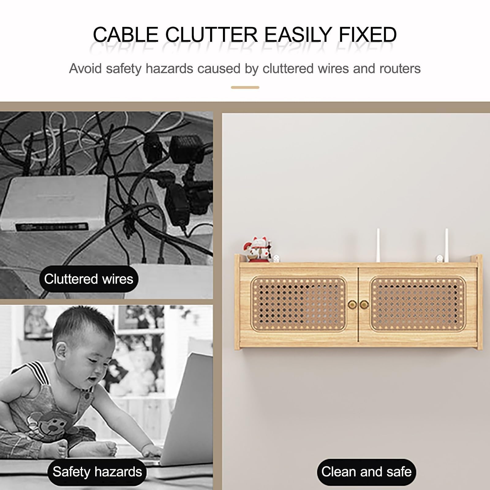 Router WiFi montado en la pared, estante y armario de ratán para el hogar/oficina, color verde Slish 80 cm, ocultador de caja WiFi que ahorra espacio