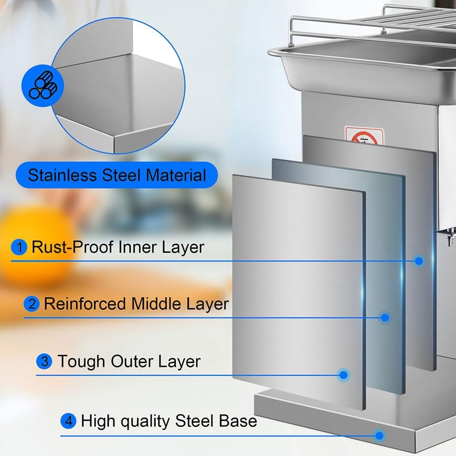 Kommerzieller 800-W-Fleischschneider, 250 Kg/h Elektrischer Desktop-Fleischschneider Aus Edelstahl Mit 2,5-mm-Klinge, Multifunktionale Schneideausrüstung Für Rindfleisch, Fisch, Schweinefleisch