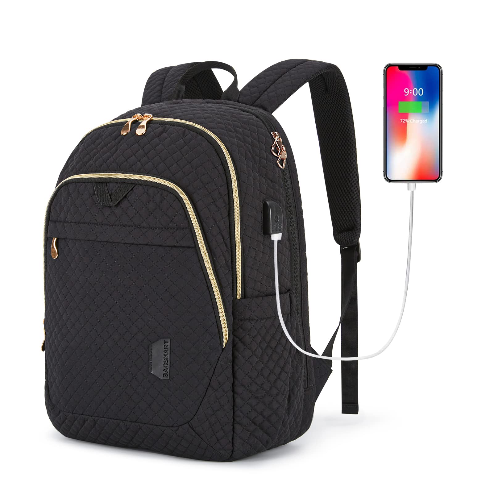 Amazon.com: Mochila para portátil de viaje, negocios, escuela, con puerto  de carga USB, 15.6 pulgadas, bolsa para libros de computadora para mujer,  bolsa de libros universitarios, color negro : Electrónica