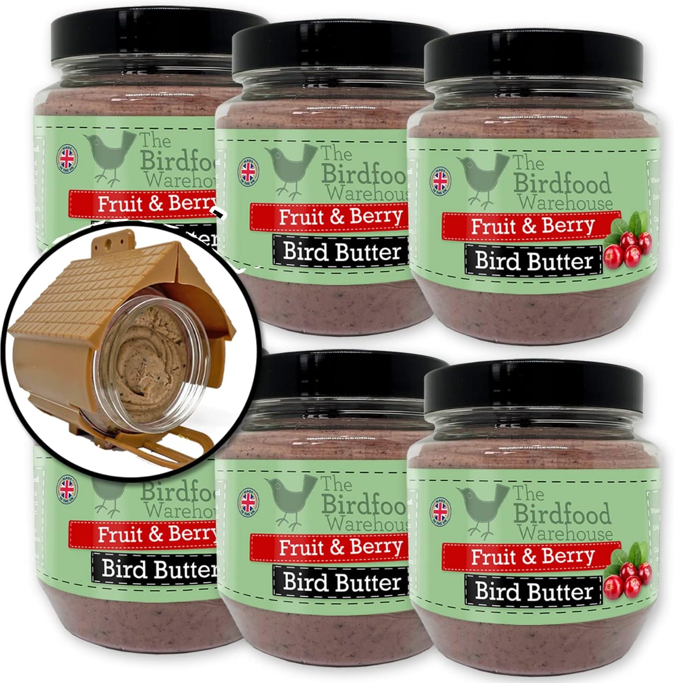 Fruit & Berry Bird Butter 375g, 6 Pack with Feeder, Wild Bird Food