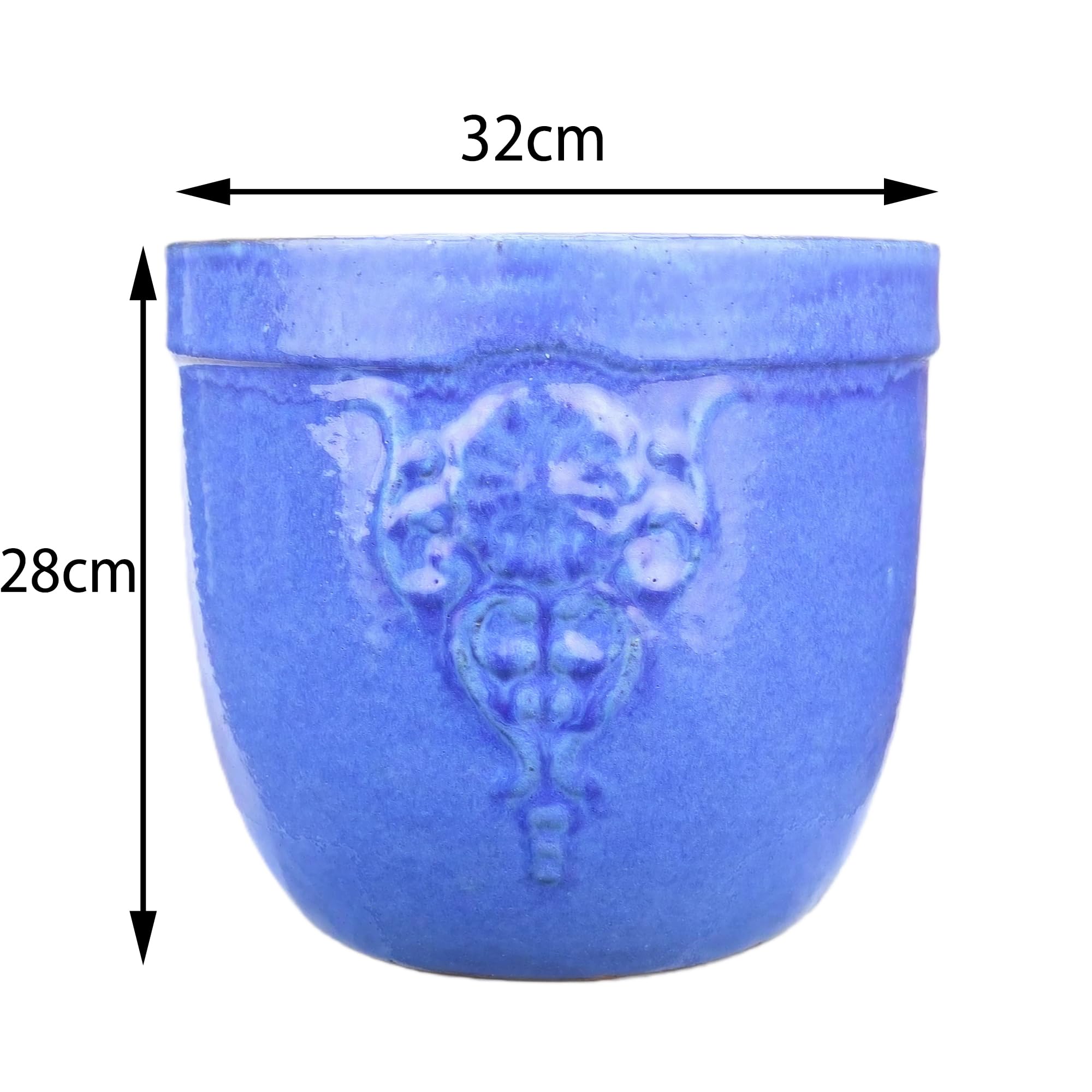 Steinzeug-Blumentopf/Pflanzkübel Blumenemblem Blau 32x28cm frostfest