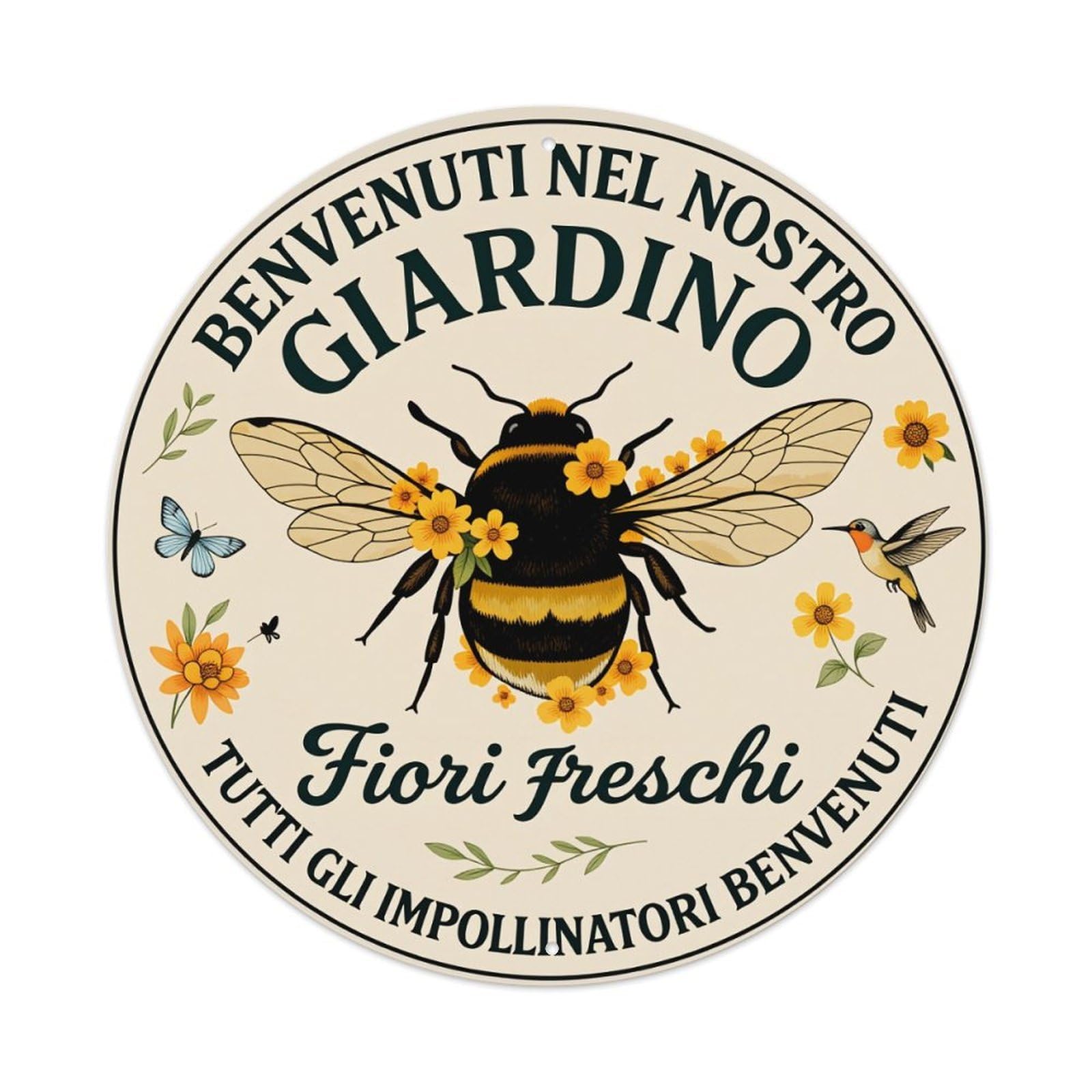 Bee Flowers Butterfly Bird Sunflower Round Tin Sign Vintage Metal Poster Retro Bar, Home, Man Cave, Kitchen, Laundry Room Wall Art Decor Gift 8x8Inch