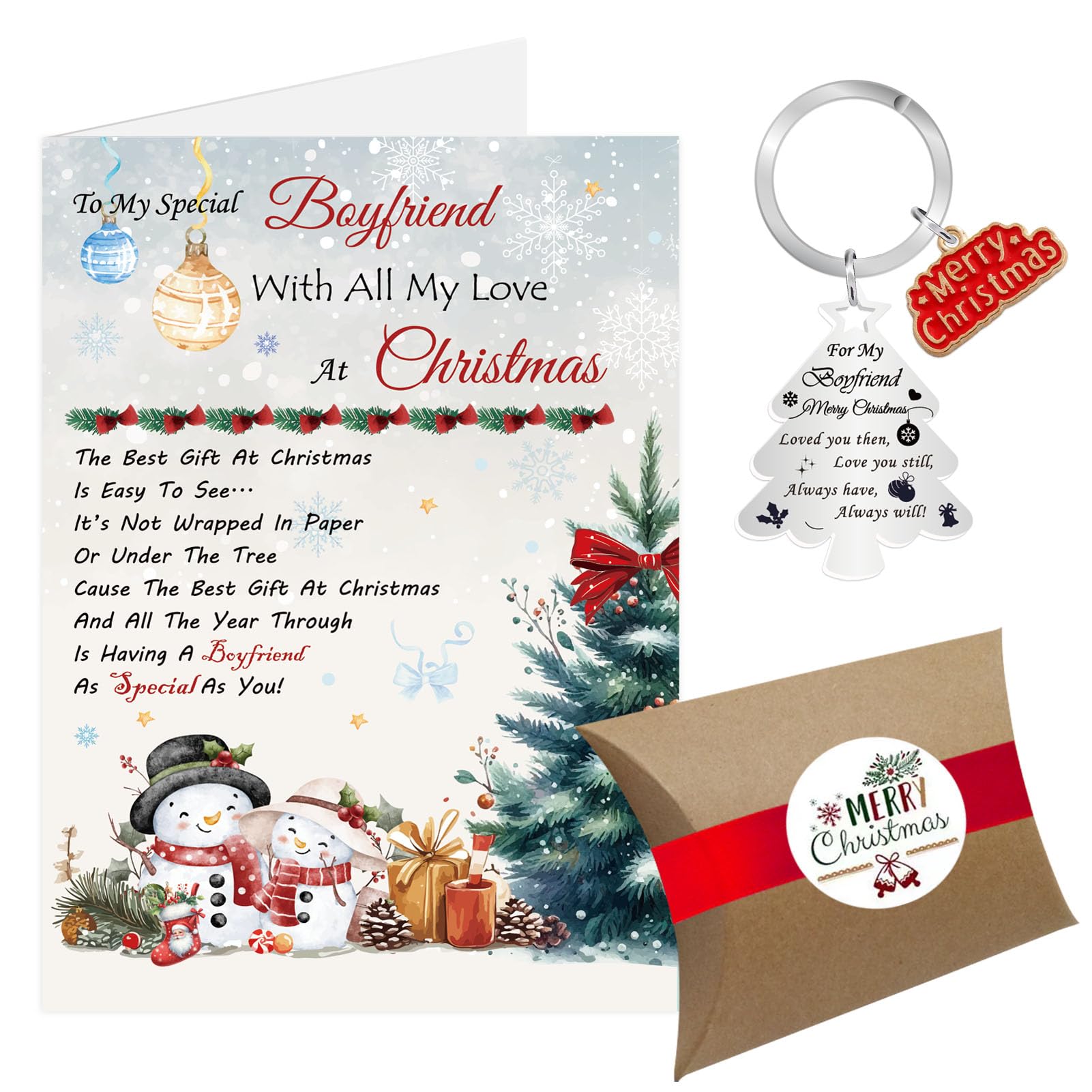 Boyfriend Christmas Card, Christmas Card Xmas Card from Girlfriend, Luxury Merry Christmas Cards Keyring Gifts for Partner One I Love Him with Gift Box Envelope (Boyfriend)