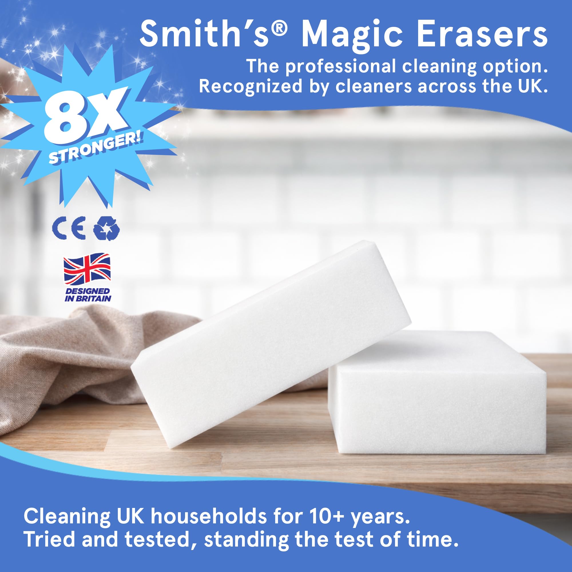 Magic Eraser Sponge for Cleaning by Smith’s | 10 Pack | Trusted by Professional Cleaners | Serving UK Homes for Over 10 Years | 8X Stronger Than Cellulose | Chemical Free — view 2