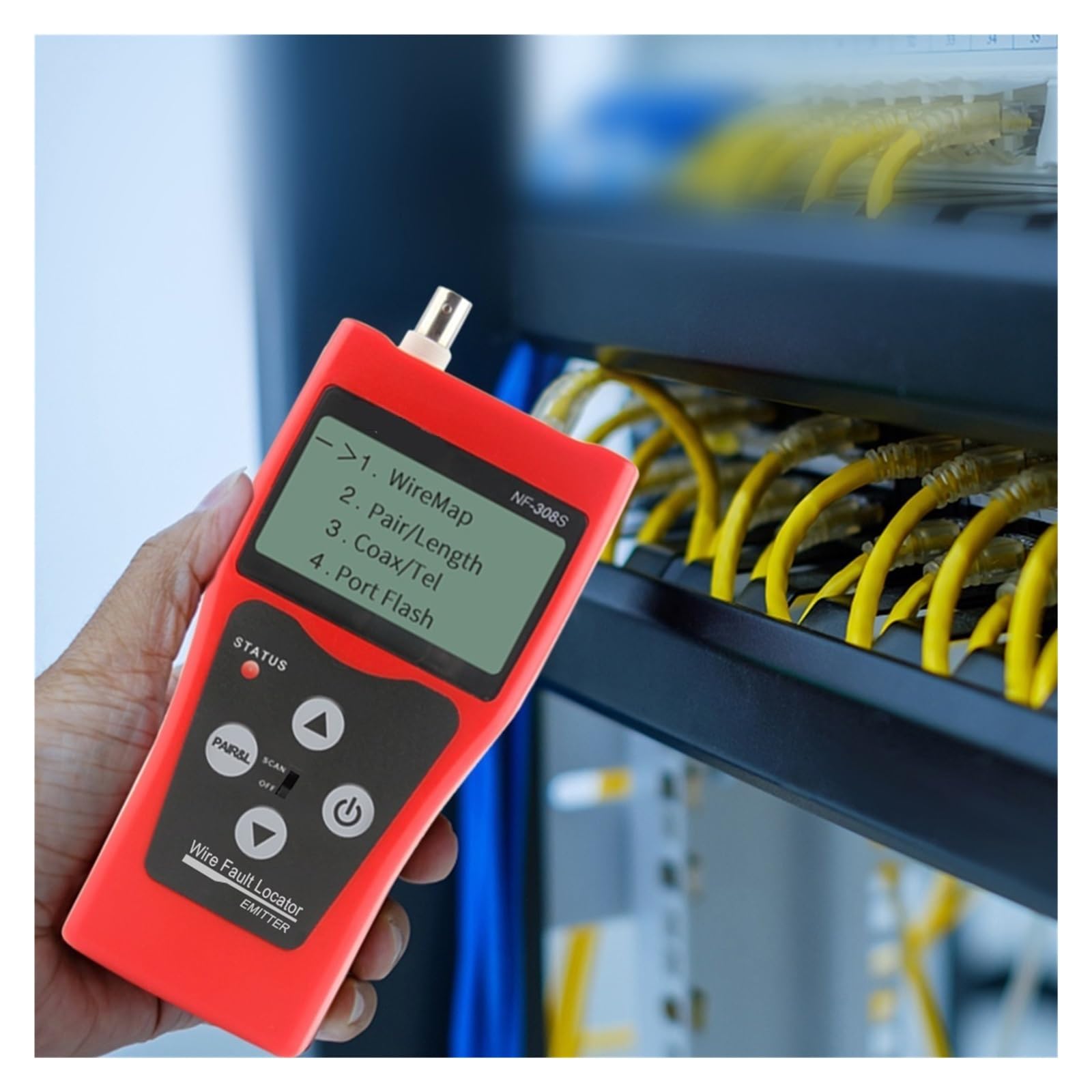 NF-308 Tester kabli monitorujących sieć Lokalizator uszkodzeń przewodów LCD Pomiar sieci LAN Koncentryczny BNC USB RJ45 RJ11 Testy transmisji