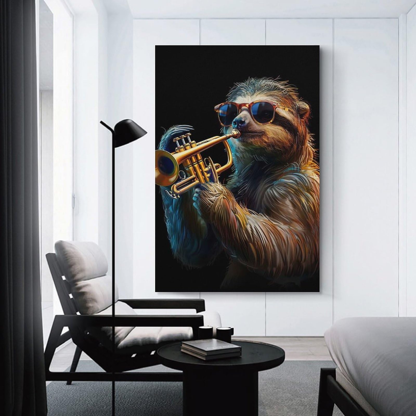 Junmoney Canvas Wall Decor Sloth Trumpet, 24x36inch(60x90cm), for Restful Interiors, Bedrooms Or Small Rooms, Canvas Wall Decor for Personal Spaces