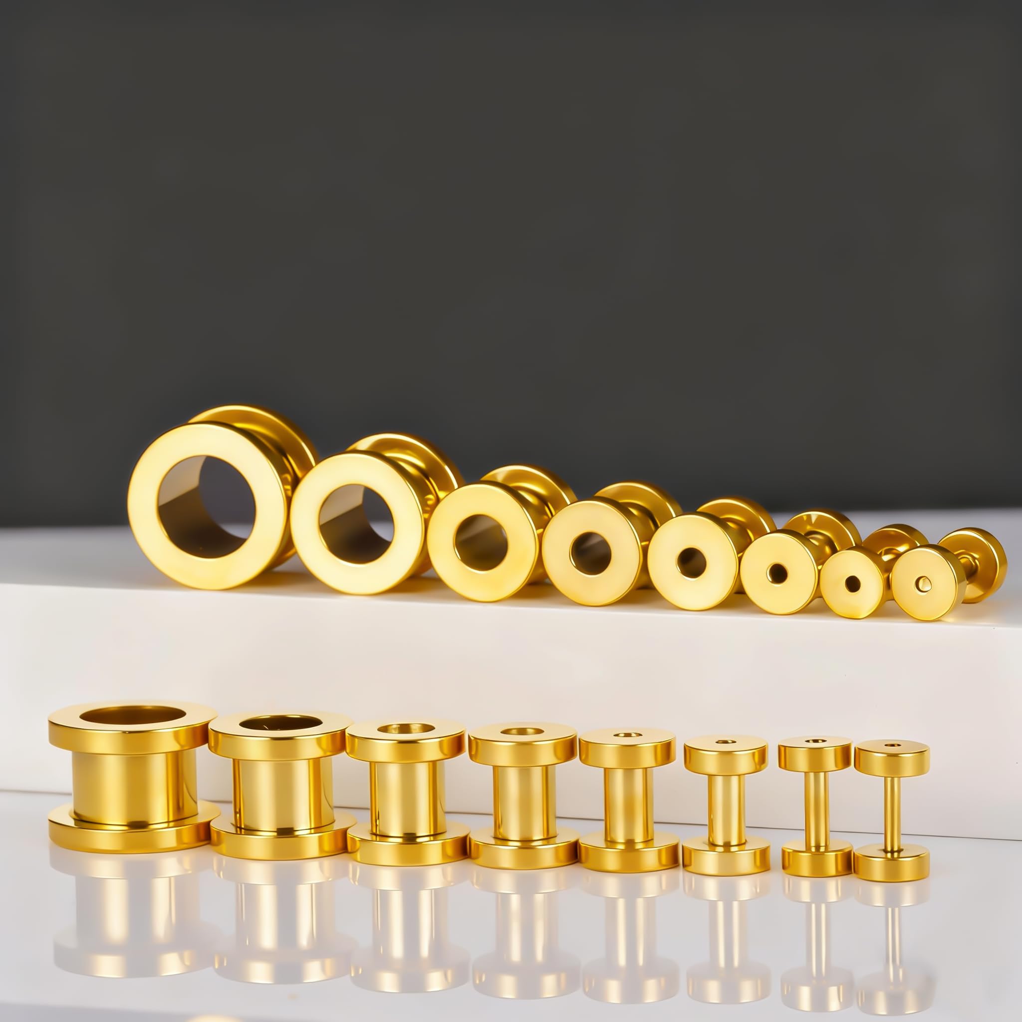 Vankula Tunnel Dehnset 16 stück 1.4-10mm Double Flared Ohren Expander Plug Dehner Stretching Piercing Kit Edelstahl für ohrloch Dehnungen Schmuck Schwarz Gold Silber
