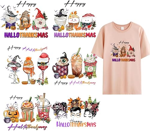 Parches y transferencias para planchar de Halloween y Acción de Gracias, calcomanías y calcomanías de copa de Navidad, apliques de hojas de arce y