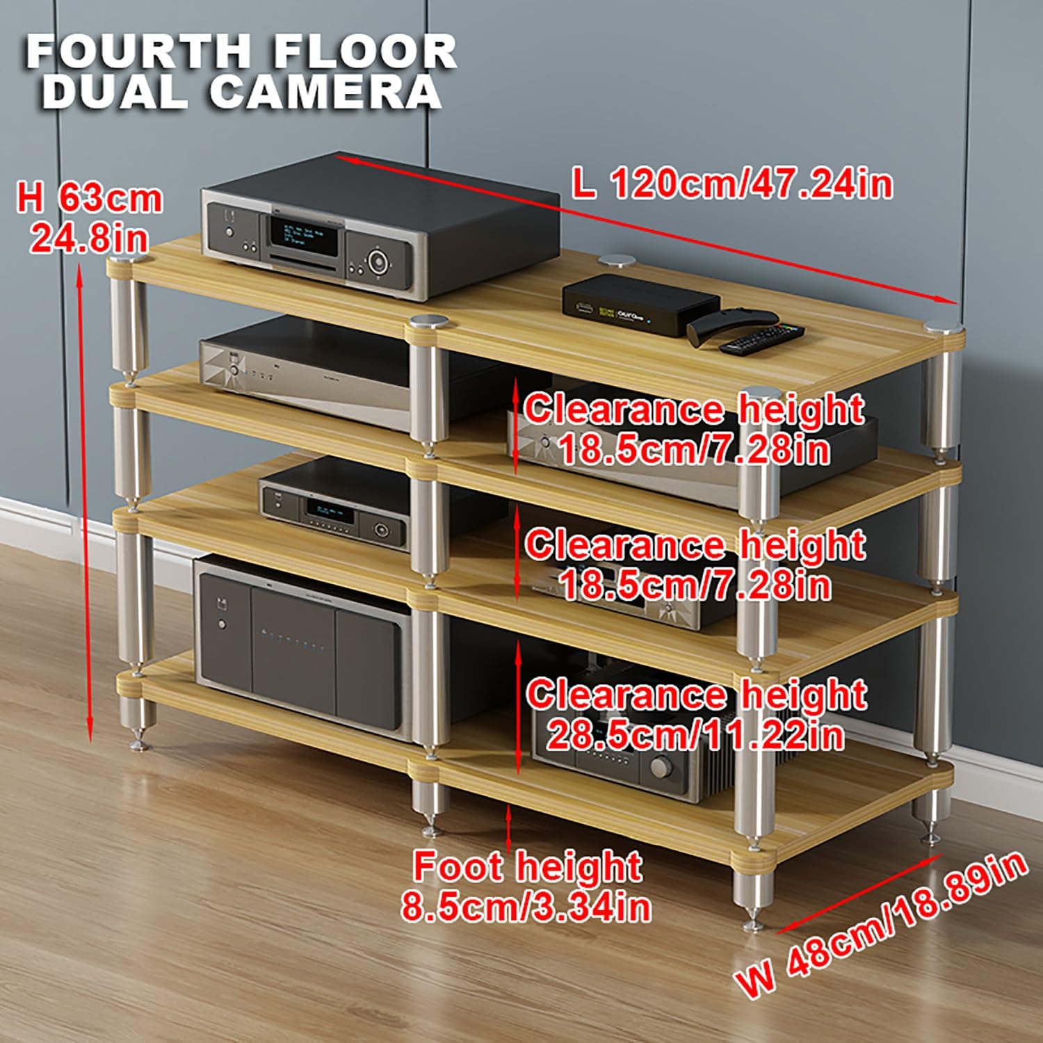 Scaffale portatile da gioco e supporto multimediale – Torre rack audio multifunzionale per proiettore, lettore DVD, console di gioco e decoder via cavo, elegante finitura in legno, 120 ripiani
