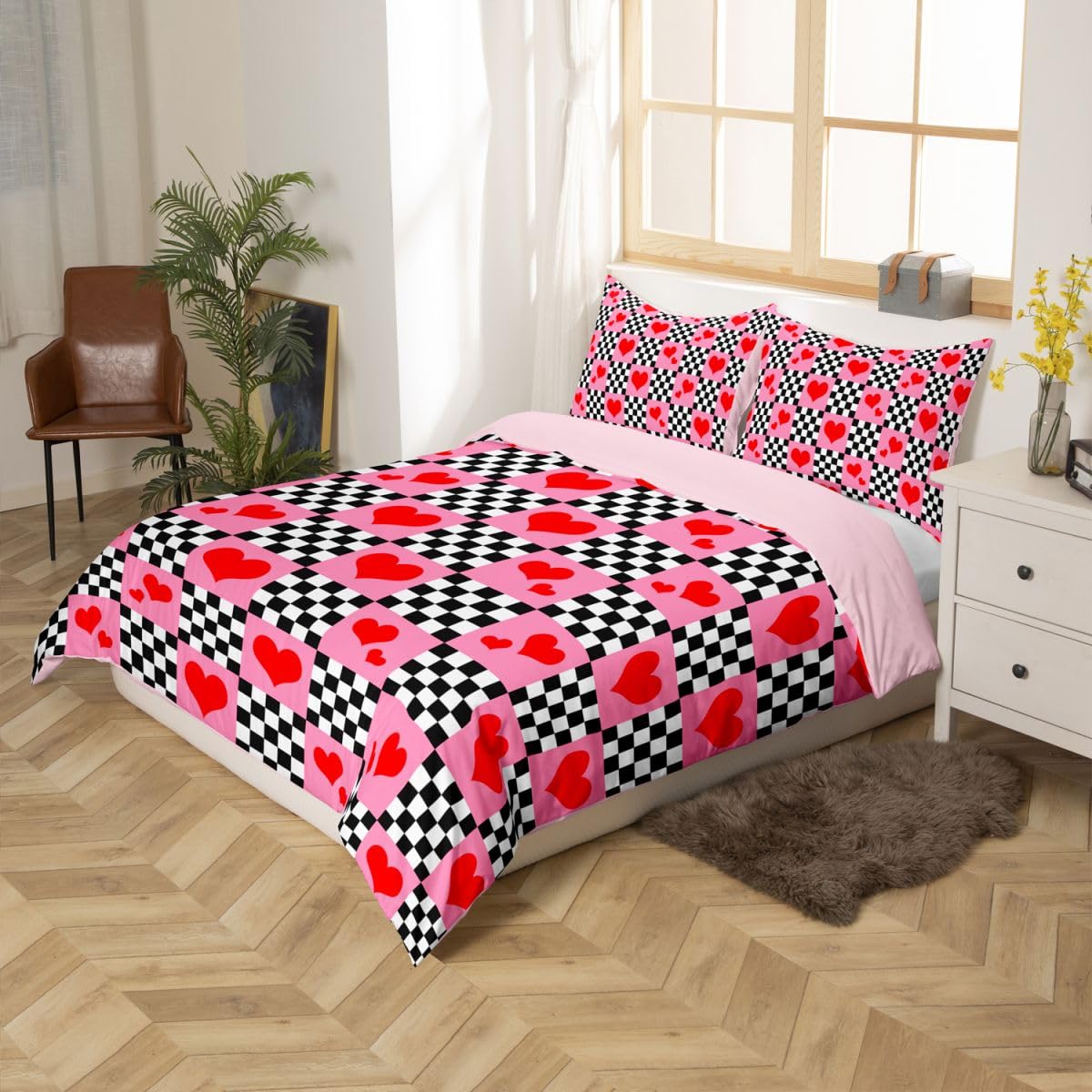 Homewish Miłość Zestawy Pościeli Król Słodka Miłość Serce Poszewka Na Kołdrę Romans Pikseli Szachownica Poszewka Na Kołdrę Buffalo Siatka Patchwork Zestaw Łóżek