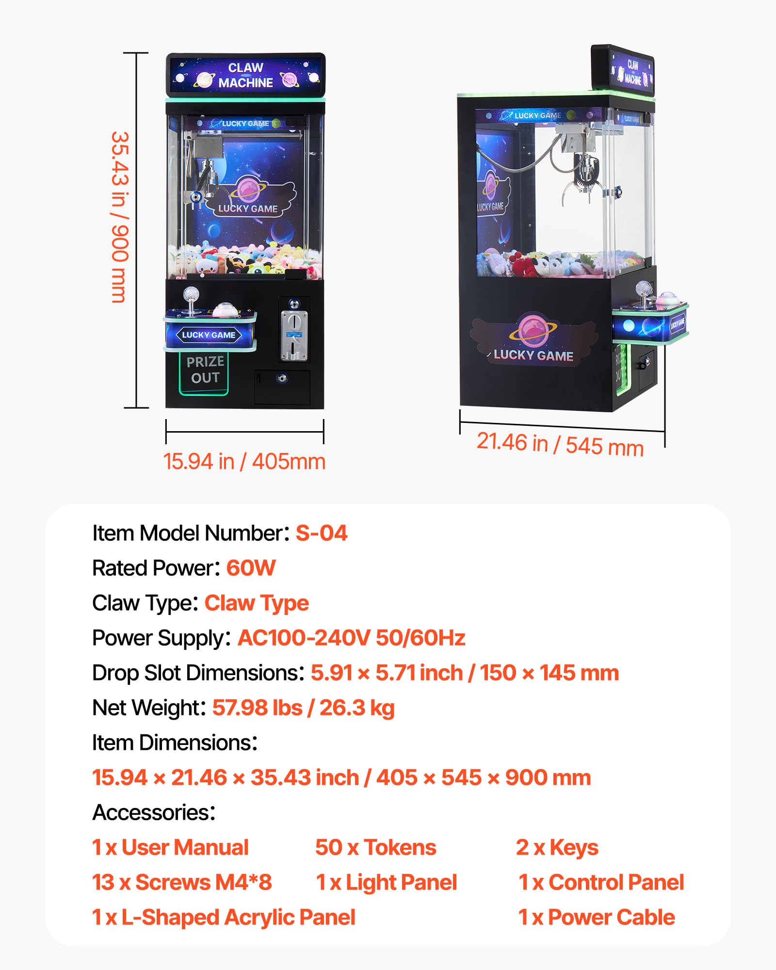 VEVOR Machine à Pince Attrape Peluche Fête Foraine 60 W Jeu Arcade avec Effets Lumineux Sonores Mode Griffe s'adapte aux Peluches 40-80 mm pour Salles de Cinéma, de Jeux Domestiques, Noir et Violet