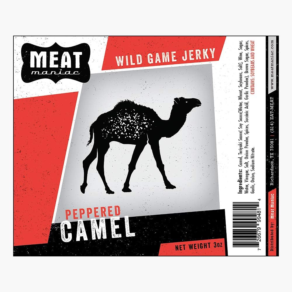Meat Maniac Exotic Game Beef Jerky (Peppered Camel Jerky 3oz)