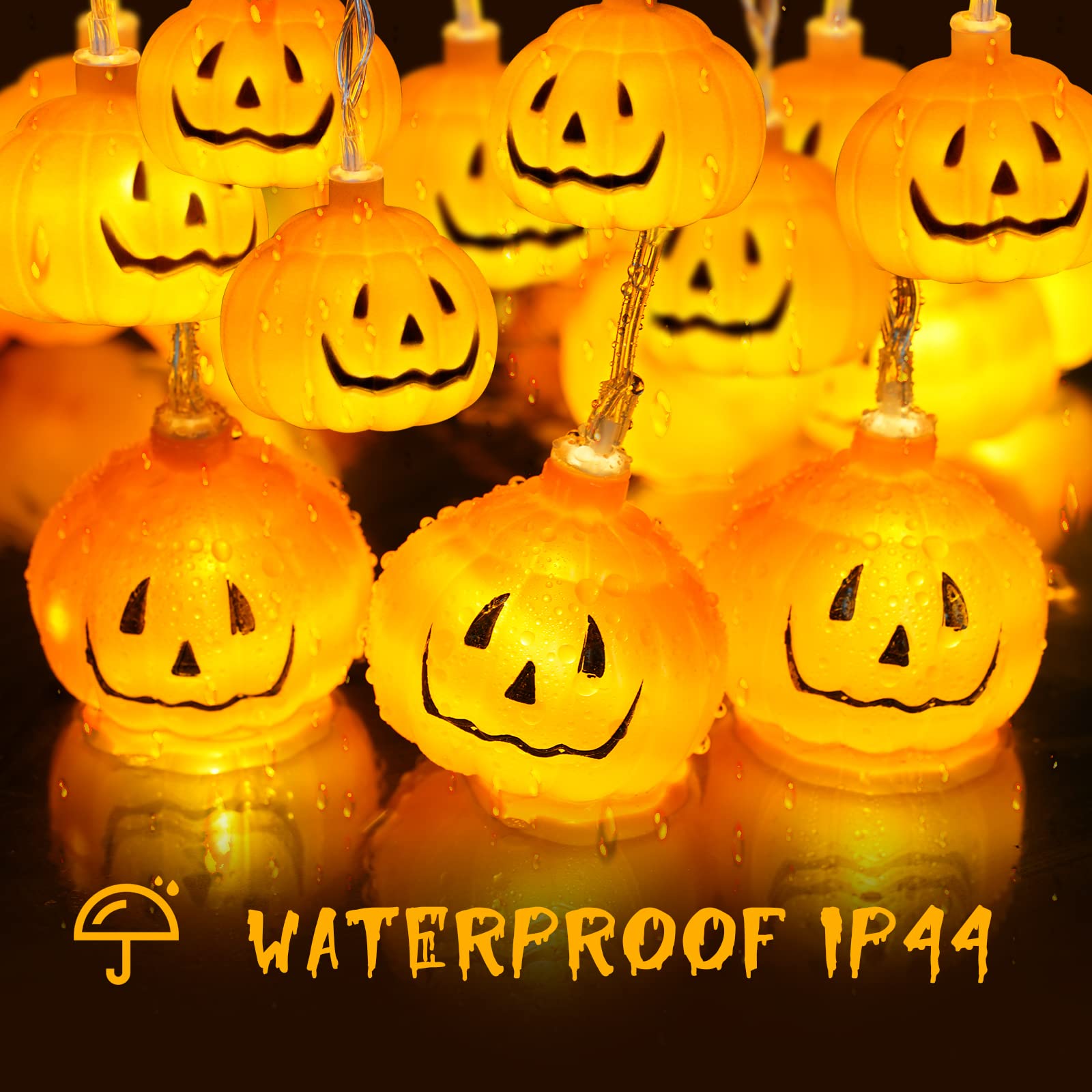 Guirlande Halloween 3 M Avec 30 LED - Citrouilles, Araignées, Yeux Lumineux - Minuterie Automatique - 5 Modes Scintillants - 5