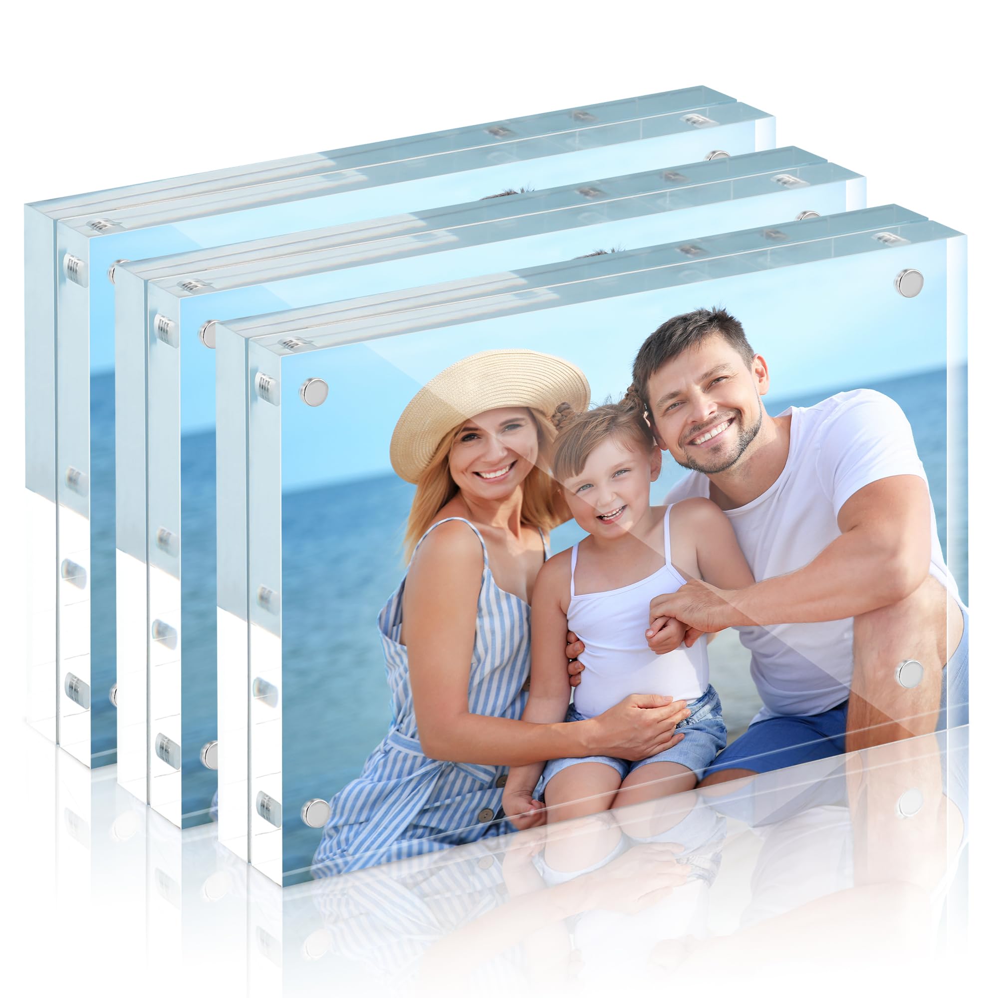 HOUSE DAY Acrylic Picture Frames 8x10, 3 Pack Magnetic 8x10 Picture Frame, Double Sided Clear 8 x 10 Photo Frame with Microfiber Cloth, Frameless
