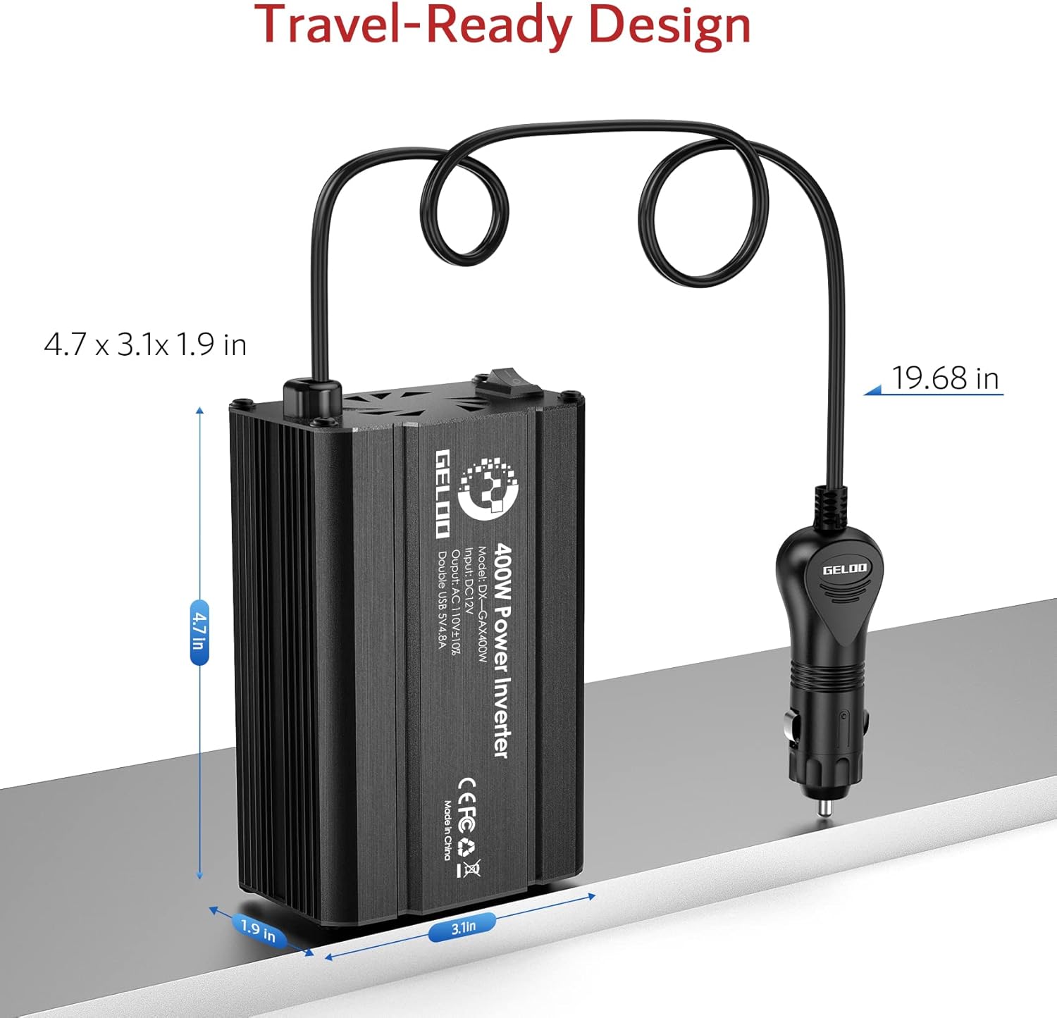 400W Power Inverter DC 12V to 110V AC Car Charger Converter with 4.8A Dual USB Ports and 2 AC Outlets Car Adapter (Black) : Automotive