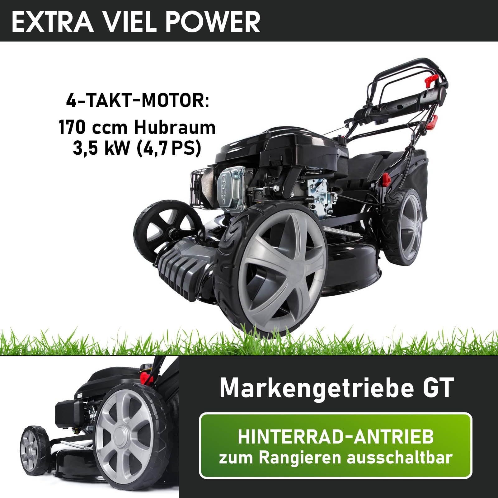 BRAST Benzin Rasenmäher mit Antrieb | 3,5kW(4,76PS) | 46cm Schnittbreite | viele Modelle | TÜV | 4 Takt OHV Motor | 30-80mm Schnitthöhe | 60L Fangkorb | Stahlgehäuse | 18170