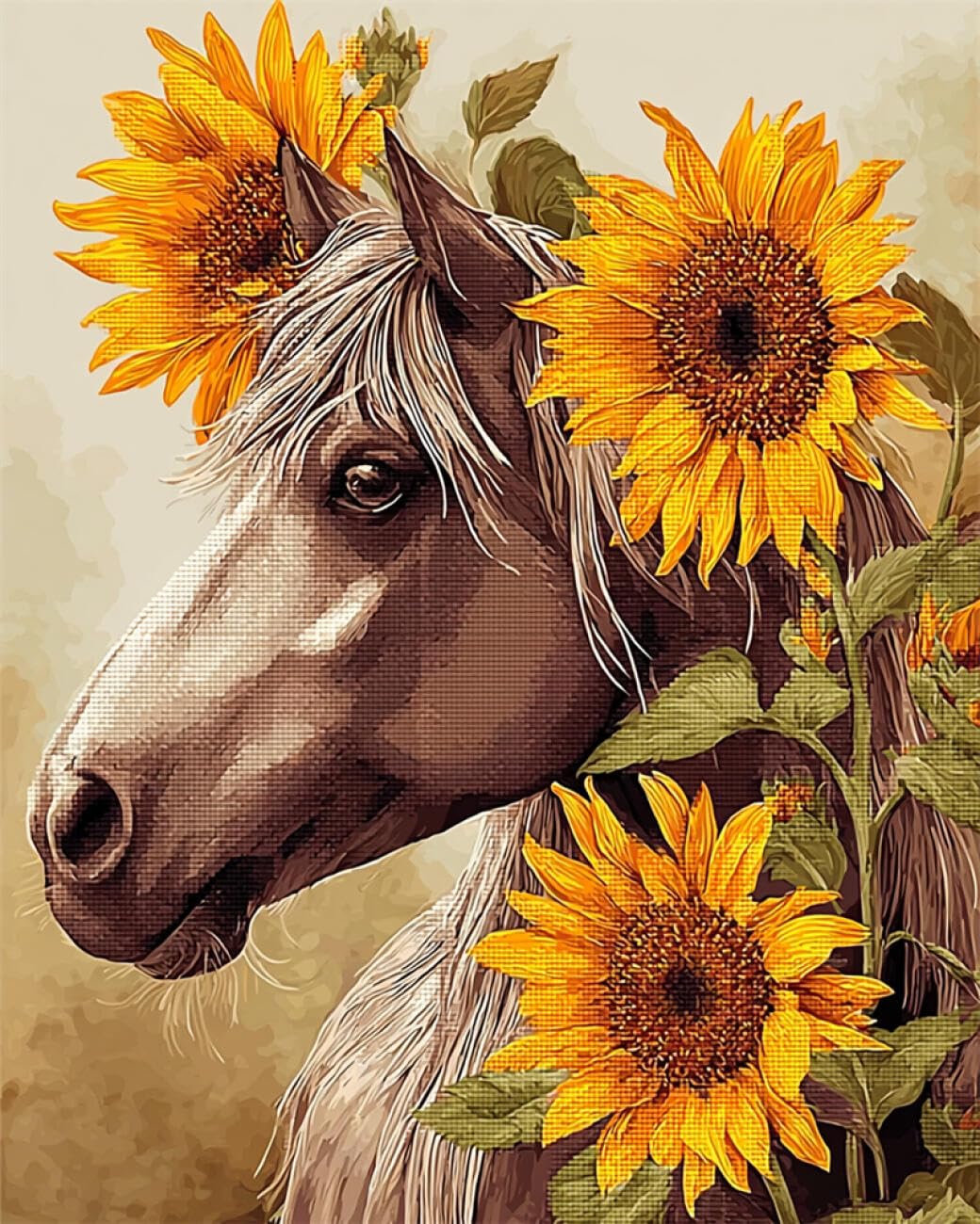 RKFLGEW DIY Bead Embroidery Kits Horse and Sunflower 40x50cm