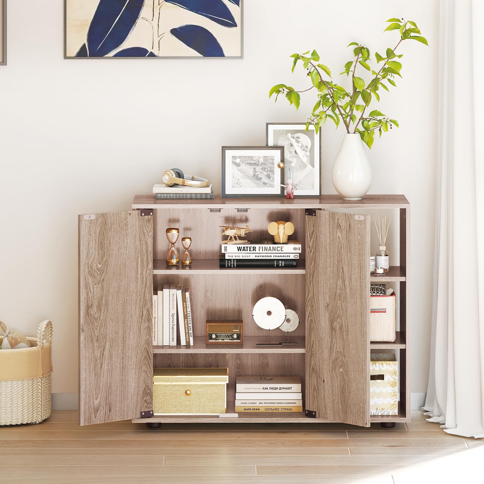 COSTWAY Zapatero Entrada Recibidor, 2 Puertas, Mueble Zapatero de 3 Niveles con Estantes Ajustables, Mueble Auxiliar Madera Entrada Pasillo Salon, 80 x 31 x 64,5 cm (Natural)