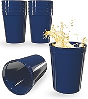 Vista 13 de PartyPrints Paquete de 100 vasos de plástico en blanco reutilizables de 16 onzas, color azul real, vasos para estadios a granel, libres de BPA