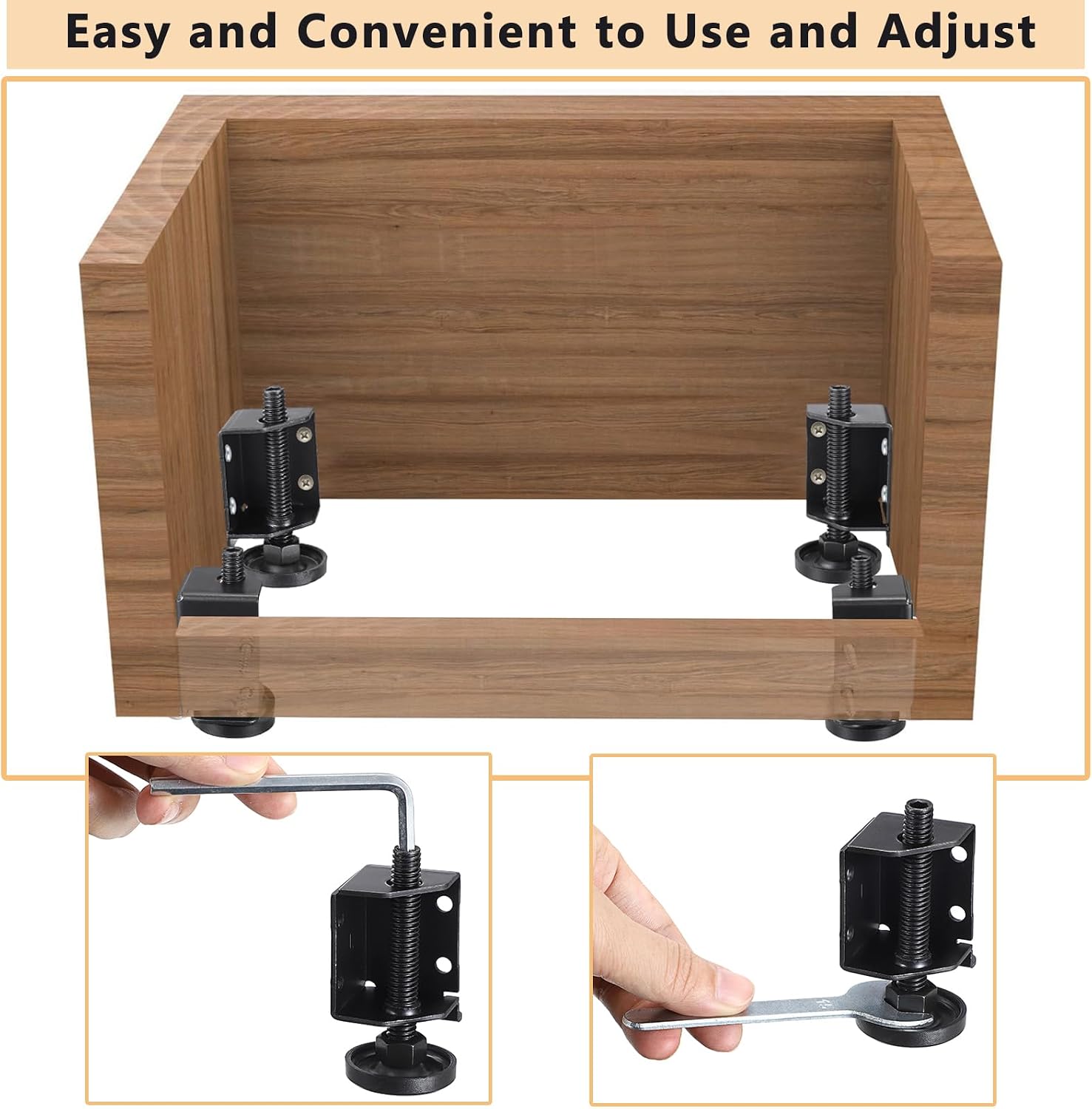 OwnMy Adjustable Leveling Feet Heavy Duty Corner Furniture Levelers Legs, 2 Left and 2 Right Workbench Cabinet Leveling Feet Table Leg Brackets for Shelves, Wardrobes, Beds, Black