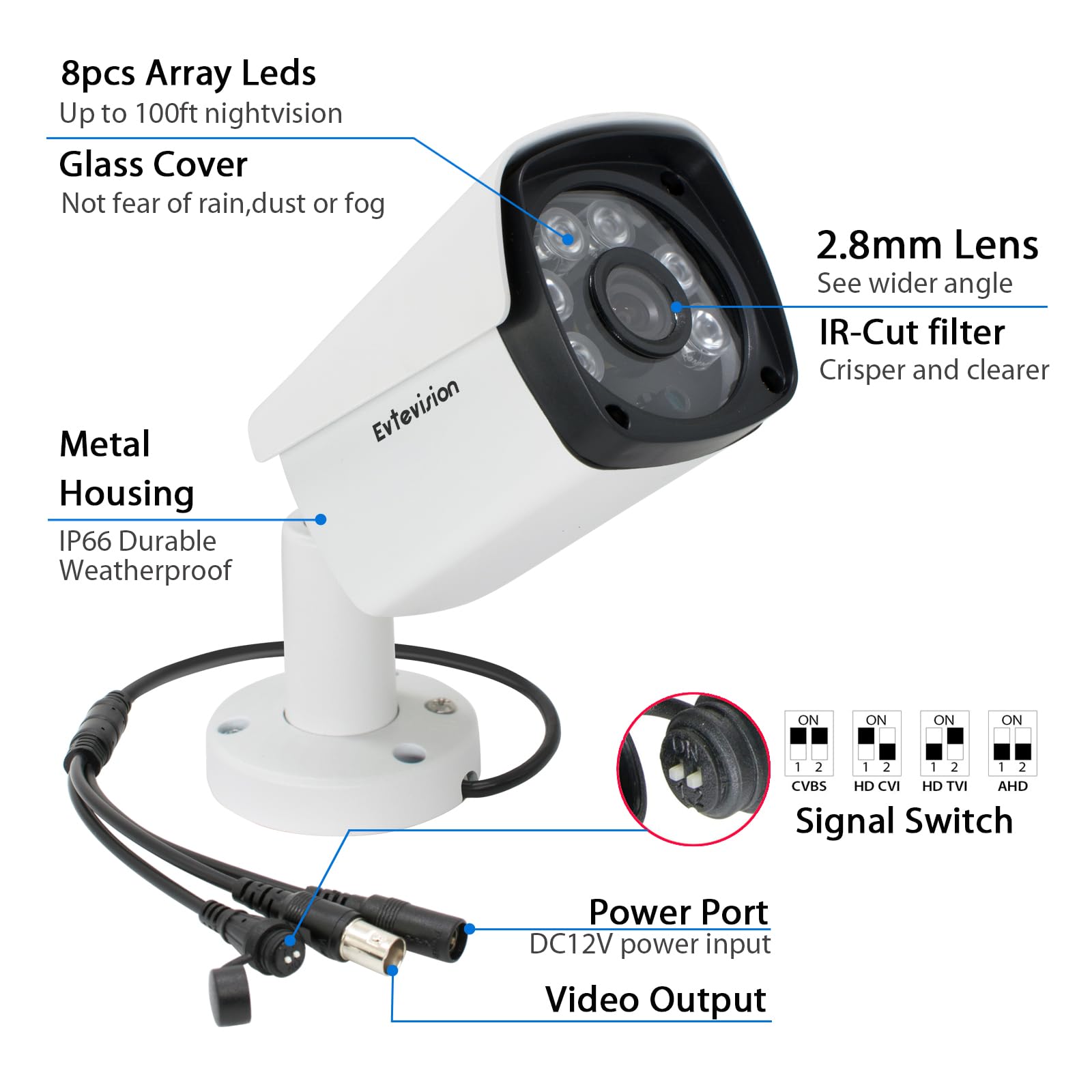 HD 5MP Telecamera Analogica di Sorveglianza per Esterni, 1920P Videocamera Cablata AHD/960H/CVI/TVI, Visione Notturna da 30m, IP67 Resistente alle Intemperie