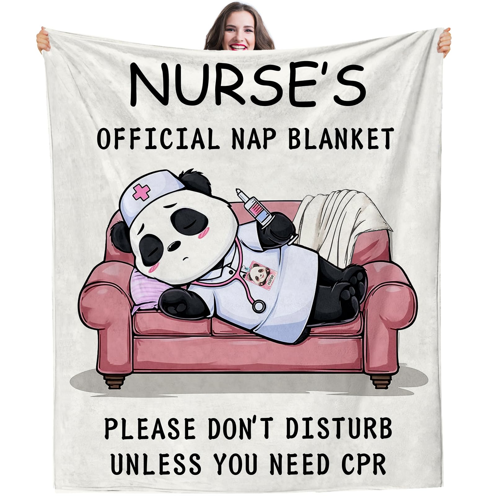 Nurse Panda Nap Blanket 150×130cm, Funny Printed Flannel Throw Blanket