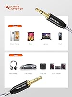 Vista 6 de Cable estéreo de audio CableCreation, chapado en oro, de 9⁄64 pulgadas. Cable de audio Aux 3.5 para iPhone, iPad, Samsung y otro dispositivo de Negro