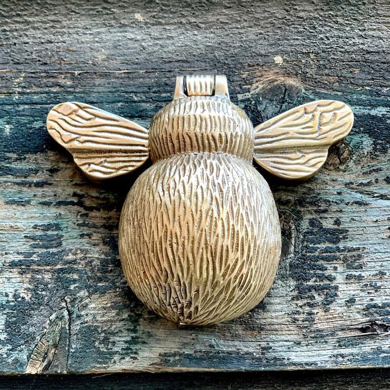 Solid Brass Bee Door Knocker - Antique Vintage Country Style Knockers - Bronze Colour (Antique Brass) e Bee Door Knocker