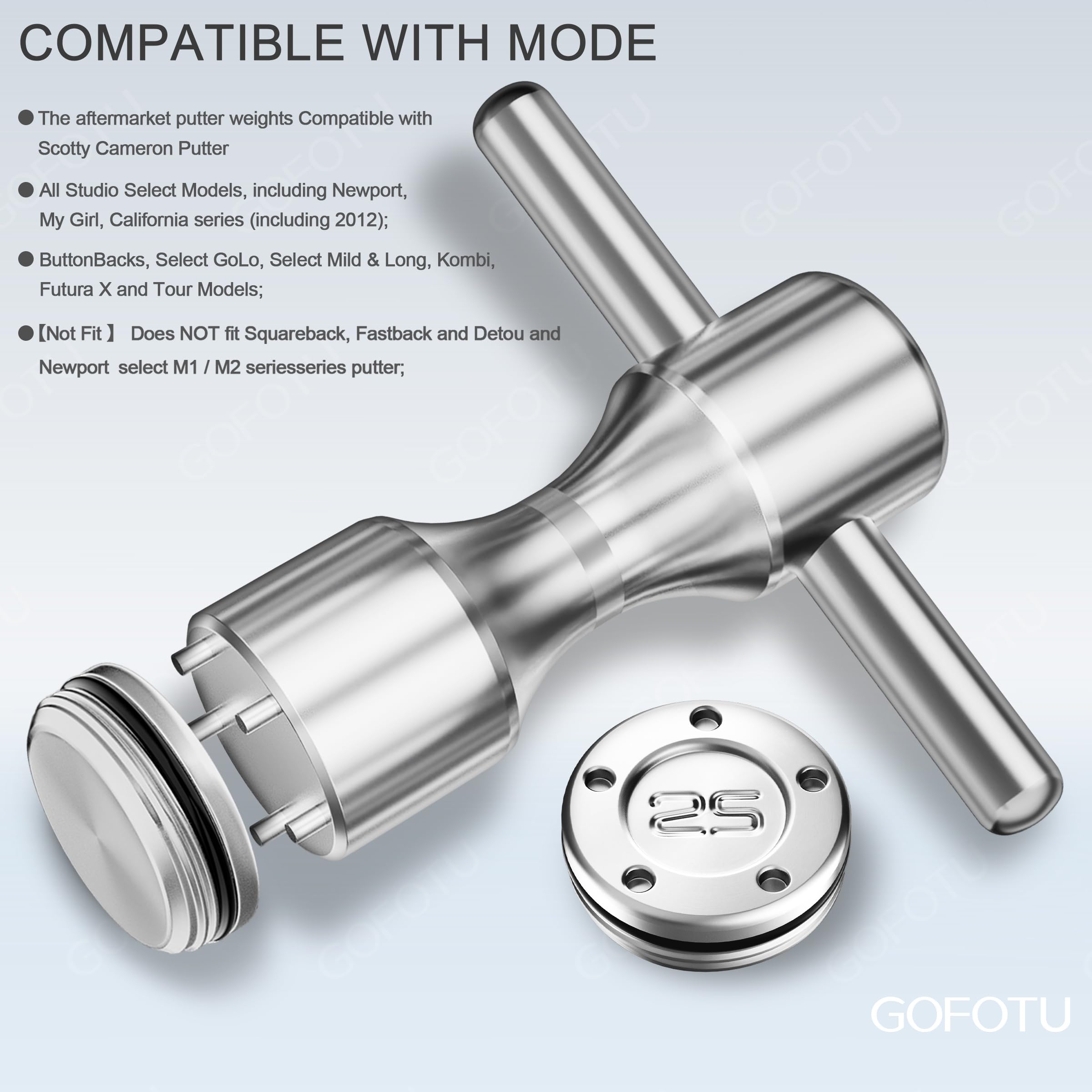 Golf Gewichte 2 Stück 5 g - 40 g Golfgewichte Schraubenschlüssel Kit passend für Titleist Scotty Cameron Putter Newport (2 Stück 25 g + Schraubenschlüssel)