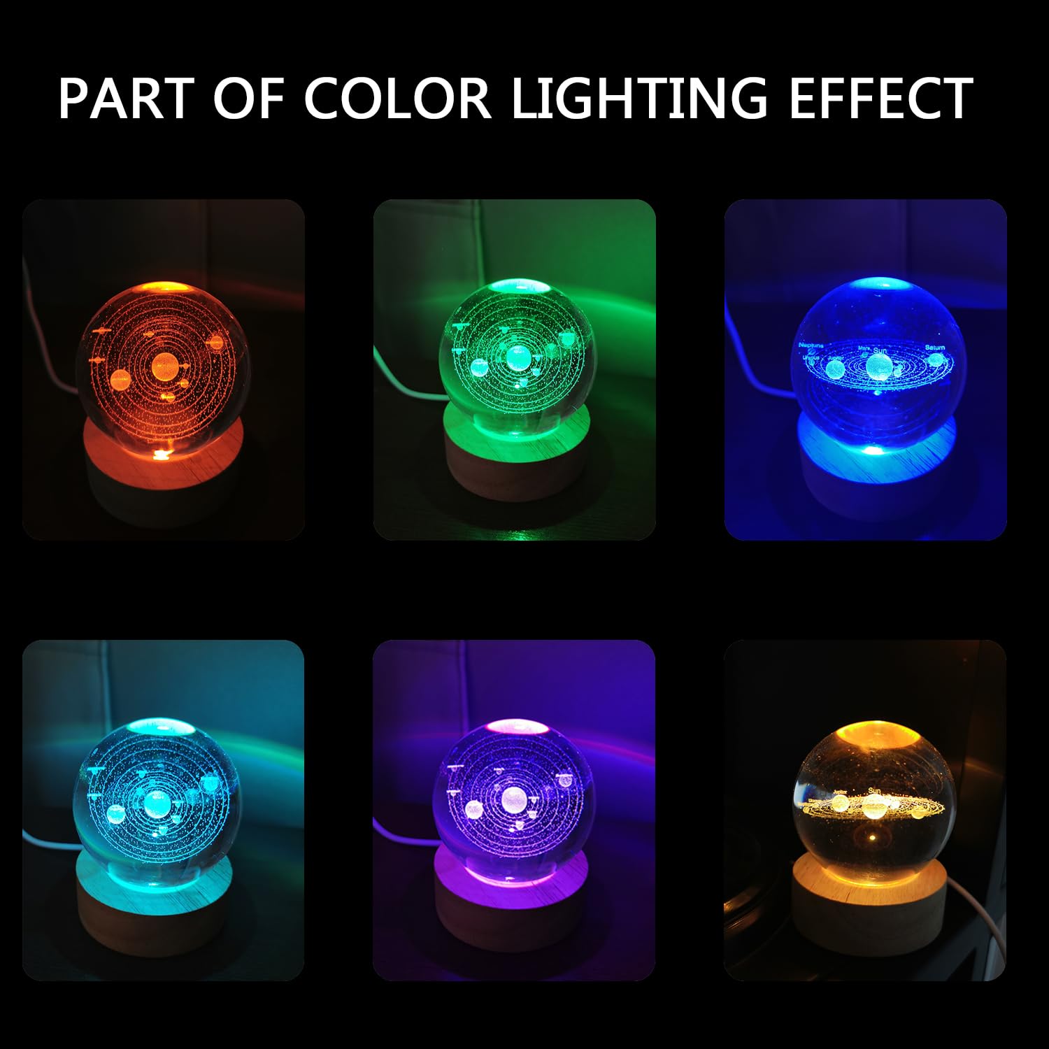 Zabalar 3D Crystal Ball Solar System Night Light with Colorful LED