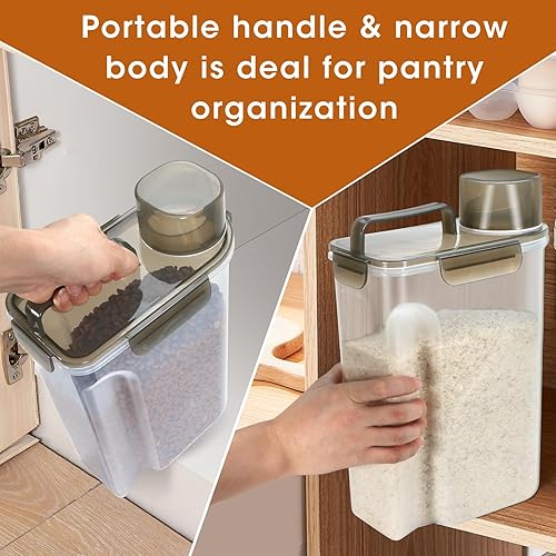 Miniatura 7 de TBMAXS Recipiente de almacenamiento de arroz de 10 libras, dispensador hermético de alimentos con boquilla grande y taza para arroz, cereales,