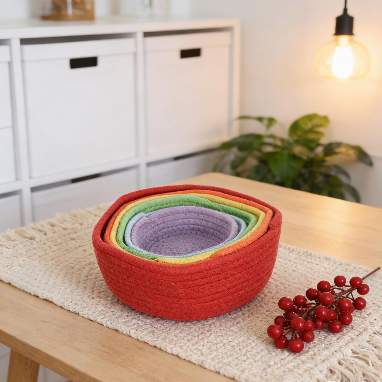 BESTOYARD 6 Stück Geflochtener Tragbar Aufbewahrungskorb Gewaschenem Denim Boho aus Baumwollseil Leicht Runder Dekorativer Stil und für und Schlafzimmer