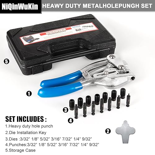 Miniatura 4 de Metal Hole Punch Tool Set - Professional Heavy Duty Hole Punch for Metal - Hand 332in to 932in for Aluminum, Brass and Steel Sheet Metal with
