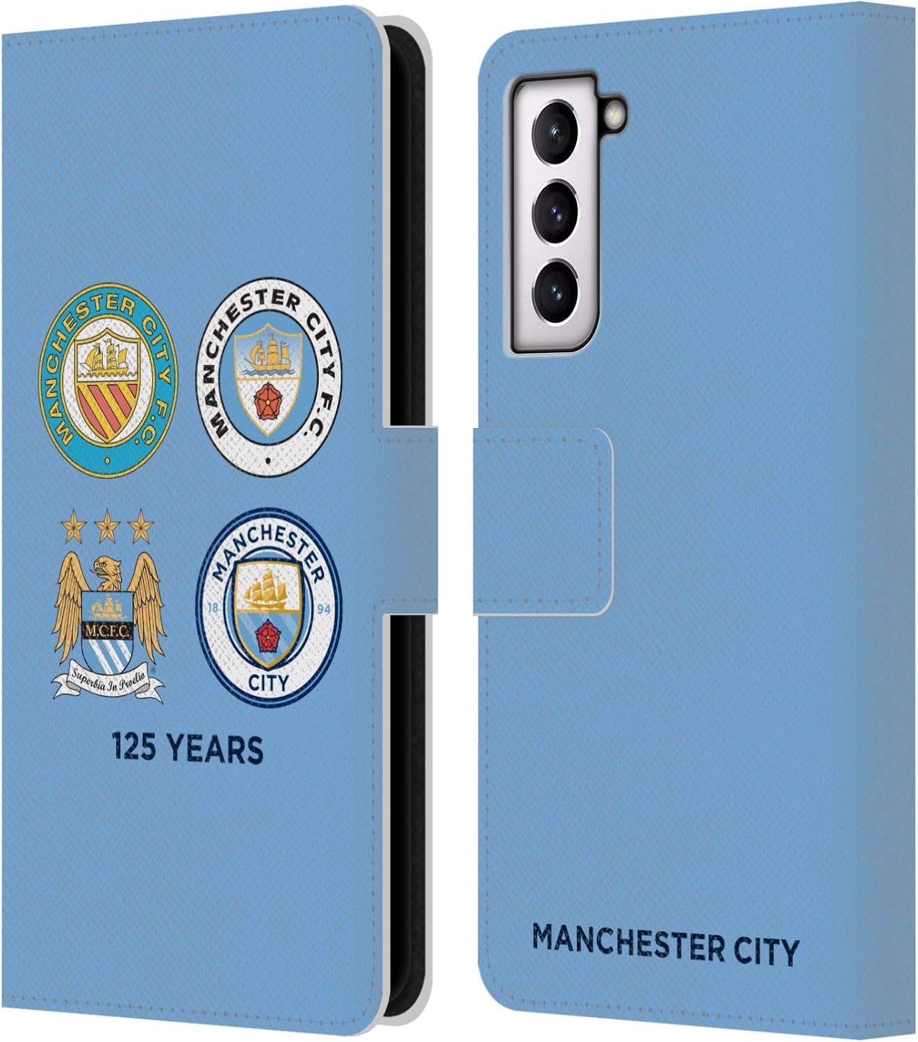 Head Case Designs Officially Licensed Manchester City Man City FC 1894 Navy Blue Geometric Historic Crest Evolution Leather Wallet Case Compatible with Samsung Galaxy S21 5G