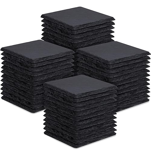 48 Pieces Slate Drink Coasters, GOH DODD 4 Inch Black