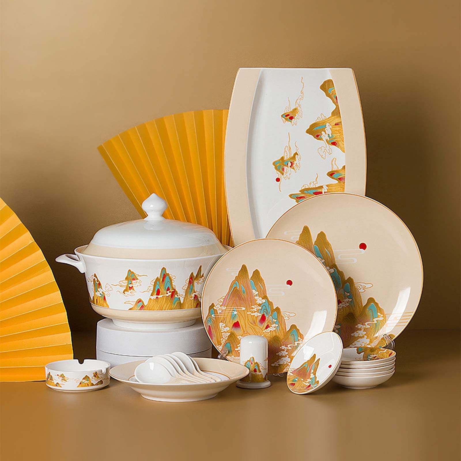 Service de Table en Porcelaine Anglaise, 46 pièces, Assiettes, Bols et Plats en céramique, Coffret Cadeau | Bols à céréales et Assiettes à Steak en Porcelaine, idéal pour Un mariag