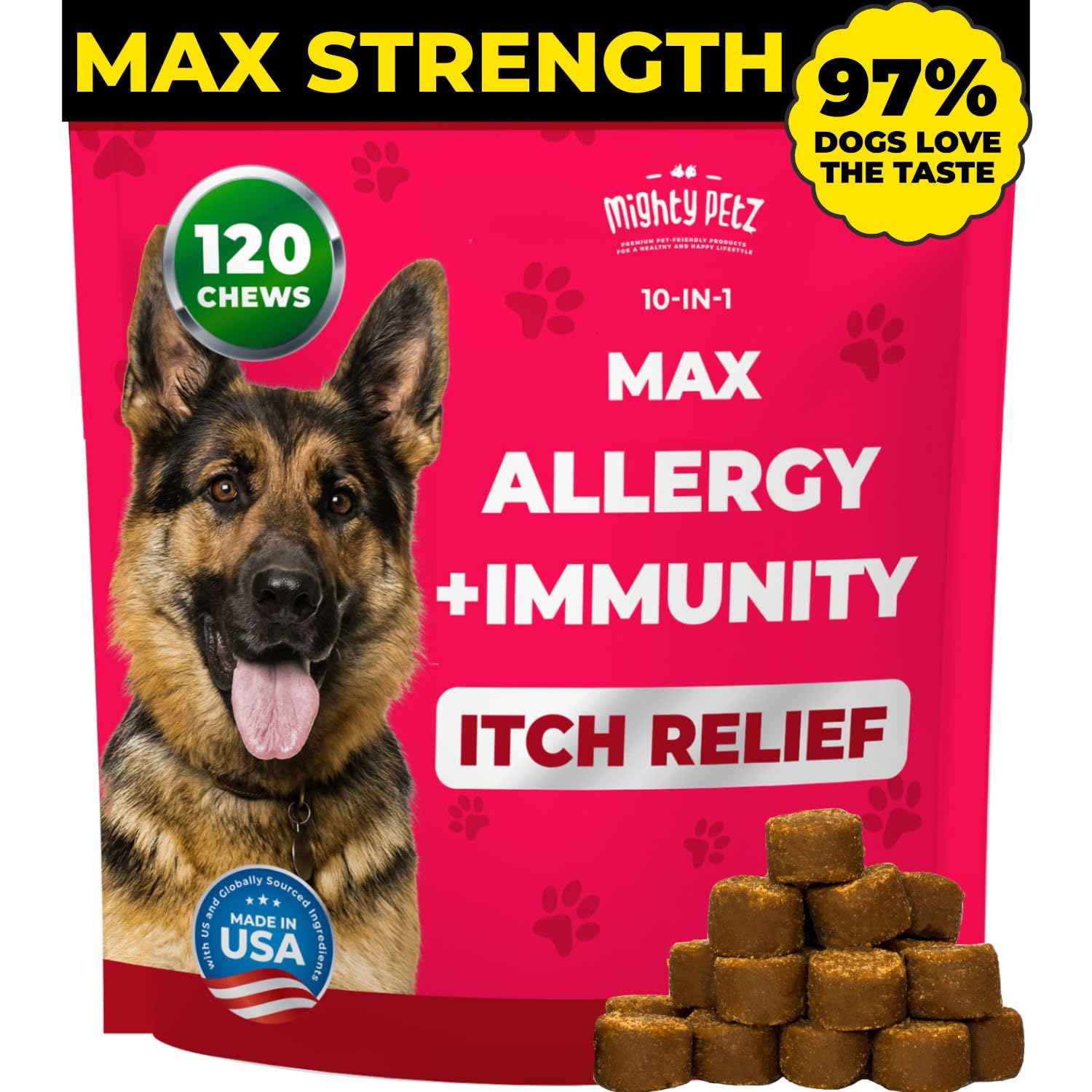 Sponsored Ad - Mighty Petz MAX Dog Allergy Relief Chews - Itch Relief with Colostrum, Probiotics & Immune Support for Seasonal Allergies & Itchy Skin