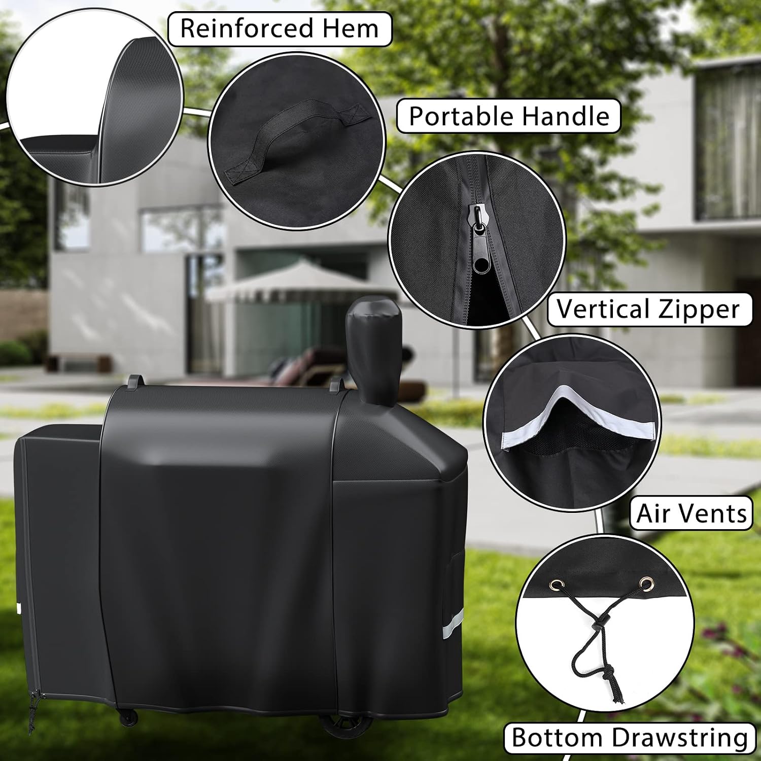 Grisun Grill Cover for Pit Boss Competition Series 1600, Pro Series Elite 1600 Wood Pellet Smoker Grill PB1600CS PB1600PS2 PB1600PSE, 600D Heavy Duty Fade Resistant Waterproof Grill Cover for PB1600