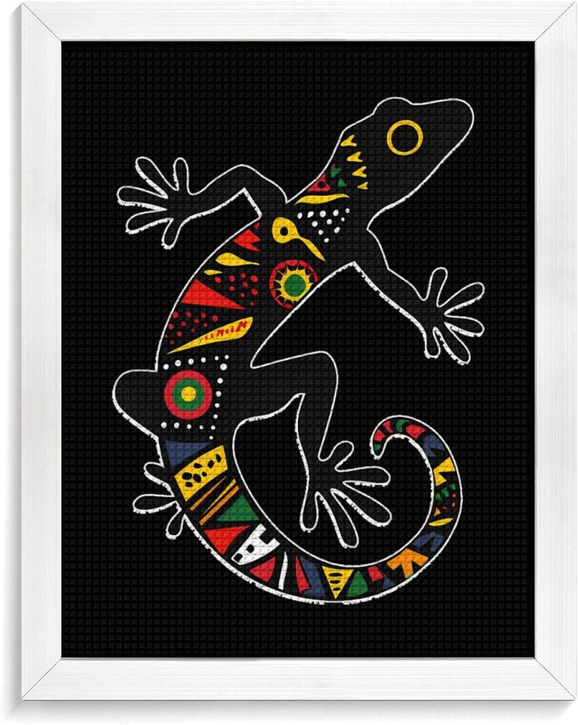 An African Gecko with Colorful Print Diamond 5D Painting Kits with Frame DIY Full Round Drill Gem Art Crafts for Home Wall Decor 16 X 20in White Wood 40 * 50cm