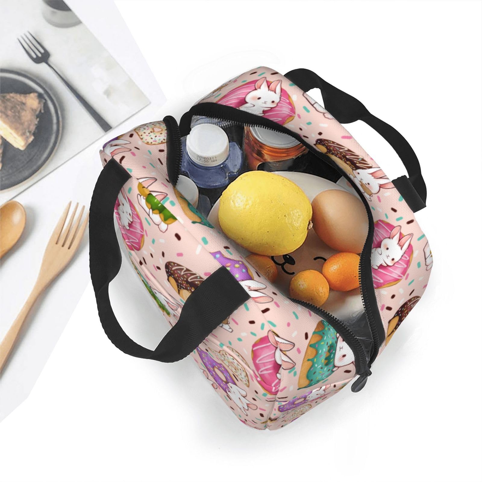 Lonchera de dona, bolsa de almuerzo portátil aislada para mujeres y hombres, bolsa de mano con bolsillo frontal para el trabajo PicnicTrave