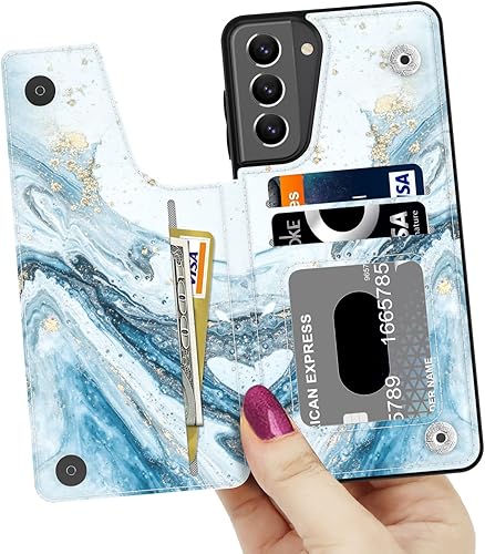 Miniatura 2 de LETO Funda para Galaxy S21 Plus, funda de piel tipo cartera con tapa y diseño moderno para niñas y mujeres, ranuras para tarjetas, funda protectora