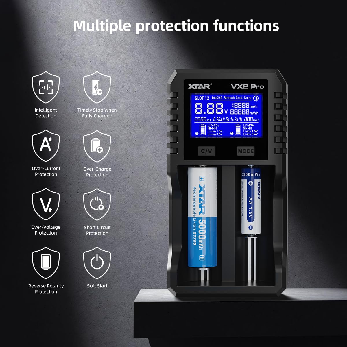 XTAR VX2 PRO 18650 Chargeur de batterie professionnel avec testeur de capacité