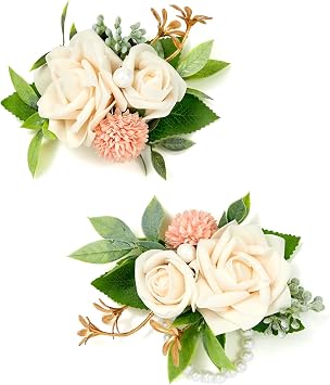 White Corsage and Boutonniere Set for Wedding Homecoming Prom