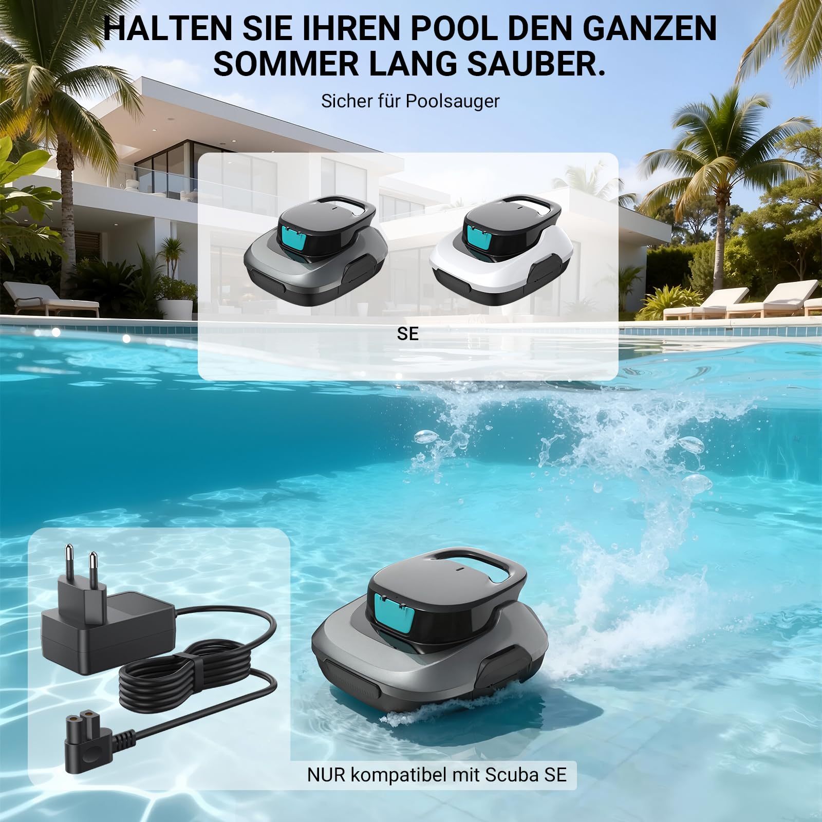 12,6V-Netzteil für Aiper Poolroboter, Kompatibel mit Aiper Scuba SE Kabellosem Roboter-Poolreiniger Poolsauger Ersatz Adapter Ladegerät Ladekabel – Mit Ladeanzeige