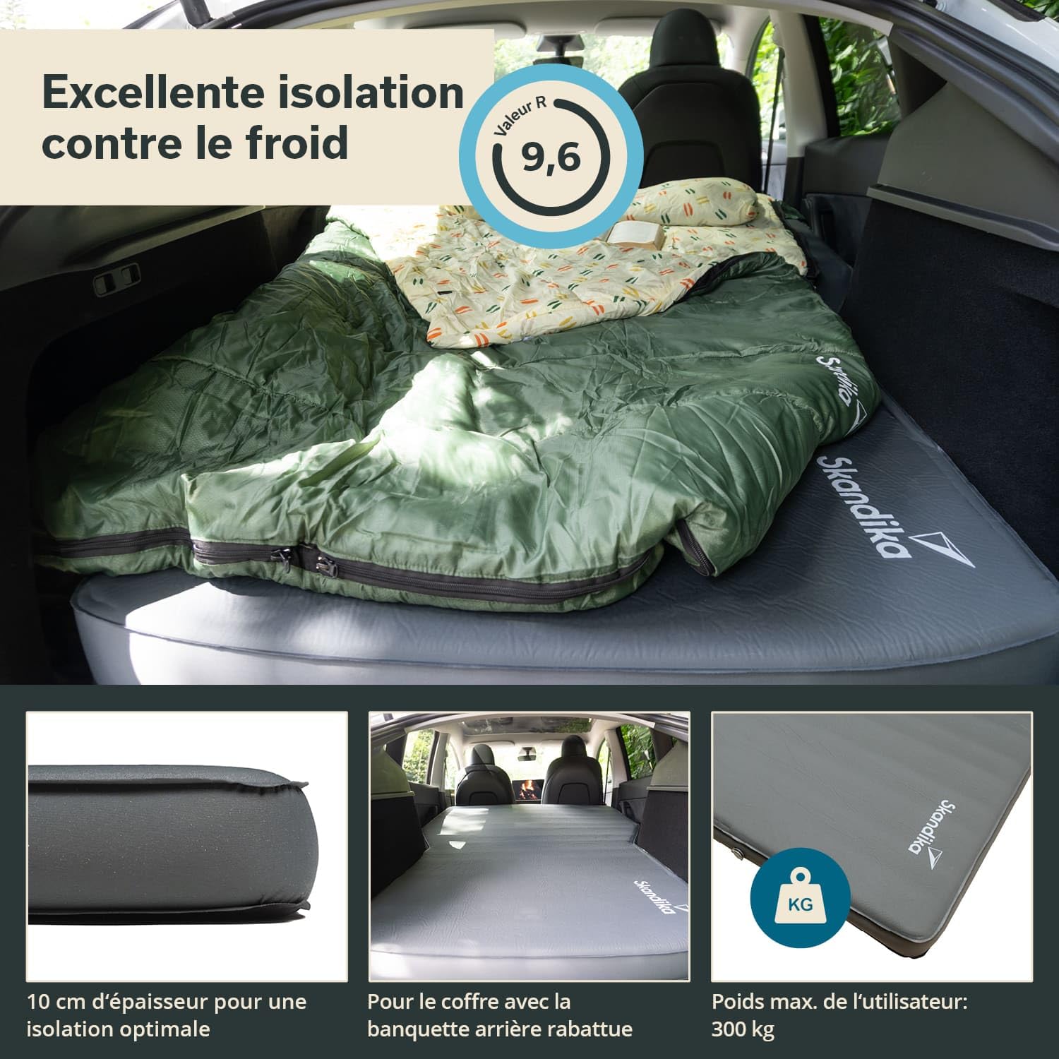 Skandika Premium Easy Isomatte Car 3D | Matelas Voiture 10 cm d'épaisseur, autogonflant, léger, Pliable, Mousse, Coffre de Voiture, Matelas pour invités Gonflable | Camping, Plein air, Voyages